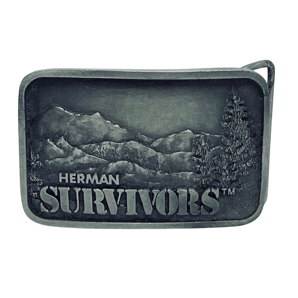 VTG Herman Survivors Silver Tone Belt Buckle W/ Mountain & Forest Design (5786)